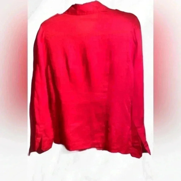 Timeless Elegance Tory Burch Red Linen  Button Down Long Sleeve Shirt (Size 6) - Picture 3 of 5